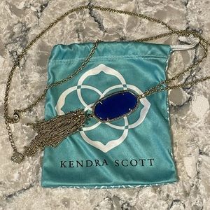 Kendra Scott blue necklace long silver chain w/tassel